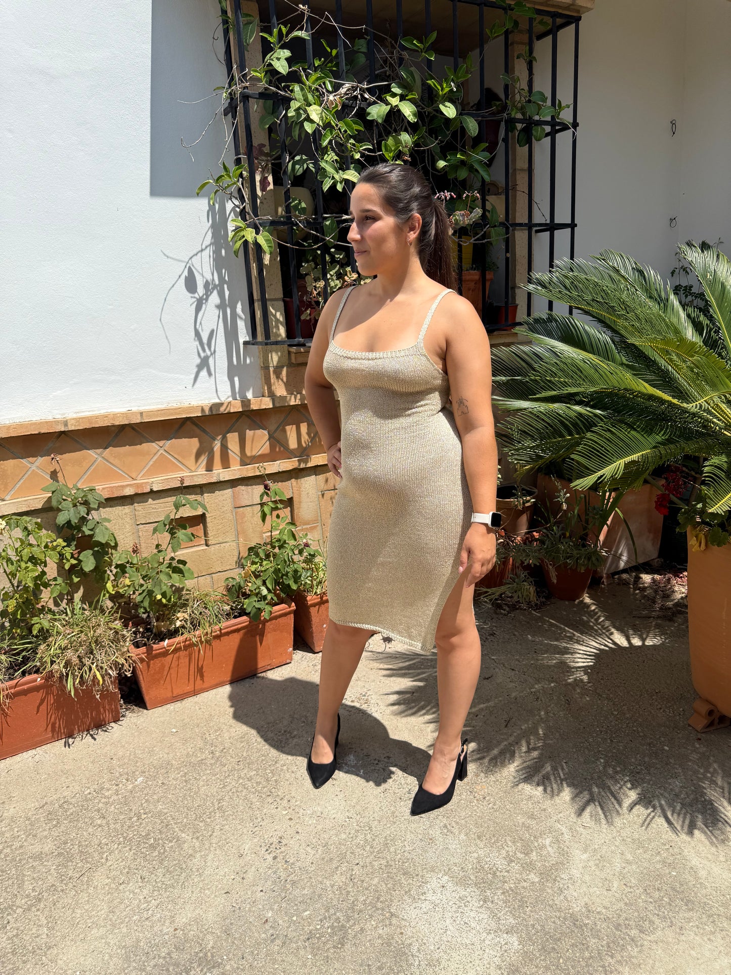 Vestido oro largo